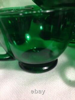 Forest Green Anchor Hocking Punch Bowl Stand 11 Footed Glasses