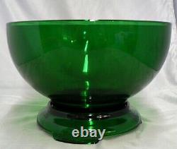 Forest Green Glass Punch Bowl With Pedestal And 12 Cups