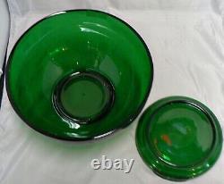 Forest Green Glass Punch Bowl With Pedestal And 12 Cups
