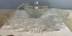 Fostoria 12 Punch Bowl with Base, 10 Punch Cups & Plastic Ladle
