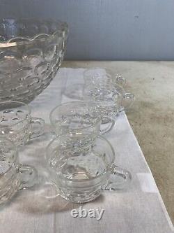 Fostoria 12 Punch Bowl with Base, 10 Punch Cups & Plastic Ladle