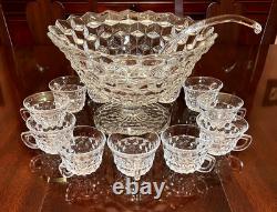 Fostoria AMERICAN Tom & Jerry Punch Bowl 12 Cups and Ladle Cube Motif