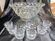 Fostoria American 14.5 Punch Bowl On Base + 6 Cups MCM Vintage Glass Wedding