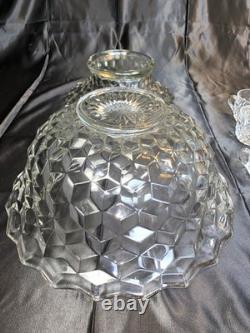 Fostoria American 14.5 Punch Bowl On Base + 6 Cups MCM Vintage Glass Wedding