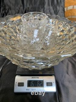 Fostoria American 14.5 Punch Bowl On Base + 6 Cups MCM Vintage Glass Wedding