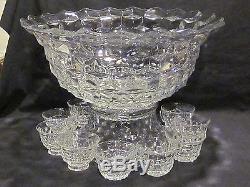 Fostoria American 18 Punch Bowl, Base, & Punch Cups (15)