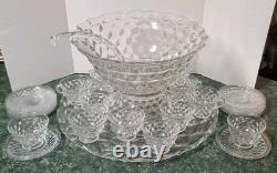 Fostoria American 28 Piece Punch Bowl Set Underplate Pedestal Cups Saucers Ladle
