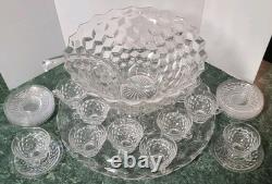 Fostoria American 28 Piece Punch Bowl Set Underplate Pedestal Cups Saucers Ladle