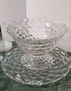 Fostoria American 28 Piece Punch Bowl Set Underplate Pedestal Cups Saucers Ladle