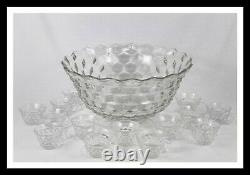 Fostoria American Clear Stem 2056 (1915-1982) Punch Bowl 18 & (14) Punch Cups