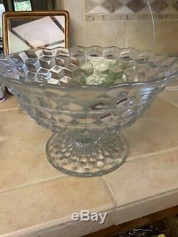 Fostoria American Crystal 12 Footed Punch Bowl With 19 3/4 Underplate Cubist