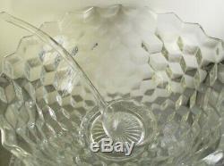 Fostoria American Cube Glass 15pc Punch Bowl Set 12 Cups, Ladle, Base & Bowl