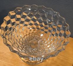 Fostoria American Cubist Elegant Glass Punch Bowl High Foot Base With 13 Cups