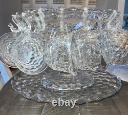 Fostoria American Footed punch bowl centerpiece + Underplate + 12 Cups + Ladle
