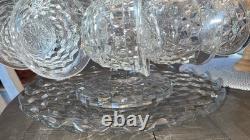 Fostoria American Footed punch bowl centerpiece + Underplate + 12 Cups + Ladle