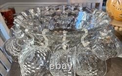 Fostoria American Footed punch bowl centerpiece + Underplate + 12 Cups + Ladle