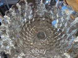 Fostoria American Footed punch bowl centerpiece + Underplate + 12 Cups + Ladle
