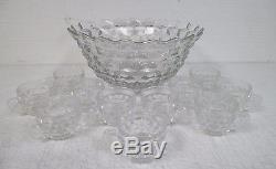 Fostoria American Glass Punch Bowl W 11 Cups & Ladle Euc 14 Wide
