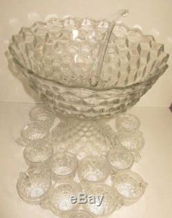 Fostoria American Pedestal Punch Bowl with Ladle and 12 cups