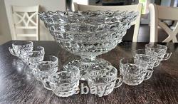 Fostoria American Punch Bowl 8 Cups Vintage Clear Glass Wedding Party Serveware