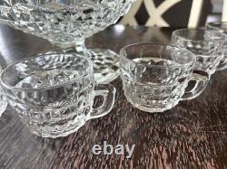 Fostoria American Punch Bowl 8 Cups Vintage Clear Glass Wedding Party Serveware