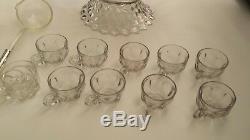 Fostoria American Vintage Pedestal 14.5 Punch Bowl with 10 Glass Cups & Ladle