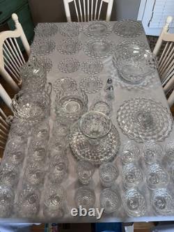 Fostoria Depression Glass plates, cups, goblets, punch bowl, salt & pepper etc