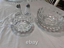 Fostoria Depression Glass plates, cups, goblets, punch bowl, salt & pepper etc