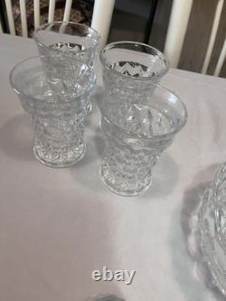 Fostoria Depression Glass plates, cups, goblets, punch bowl, salt & pepper etc