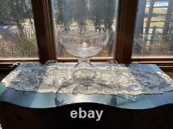 Fostoria Garland #237 Etch Non-Optic Large Punch Bowl, Stand, Ladle, and 12 Cups