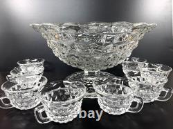 Fostoria Glass American Footed Punch Tom & Jerry Bowl with 8 Flared Rim Cups