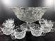 Fostoria Glass American Footed Punch Tom & Jerry Bowl with 8 Flared Rim Cups