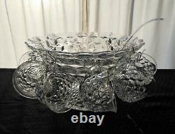 Fostoria Glass Clear American (Stem 2056) Tom & Jerry Punch Bowl & Cups Set