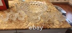 Fostoria Punch Bowl Set With 12 cups, Pitcher, Ladle, Punch Bowl