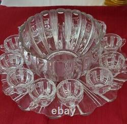 Fostoria Sun Ray Punch Bowl Set, With Under Plate, Bowl, 12 Cups