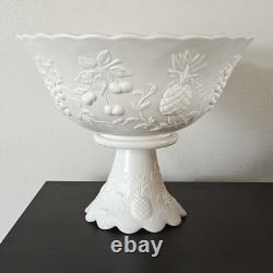 Fruits Milk Glass Punch Bowl, Pedestal, ladle, 12 cups by Westmoreland