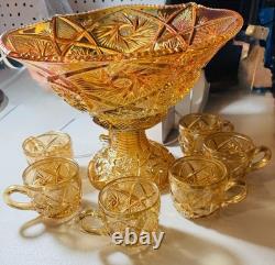 G63-Imperial Glass Marigold Carnival Glass Punch bowl set 8 Pieces