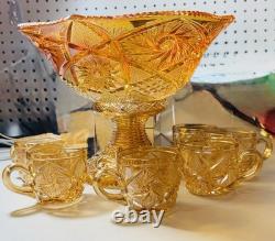 G63-Imperial Glass Marigold Carnival Glass Punch bowl set 8 Pieces