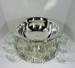 GORHAM Silverplated Pedestal Punch Bowl, Platter and 22 Glass Punch Cups