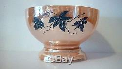 Gd ANCHOR HOCKING FIRE KING PEACH LUSTRE/LUSTER FLORAL LEAF PUNCH BOWL 1A