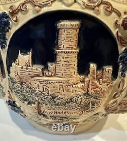 Gerzit Punch Bowl Set 7 Mugs Painted Castles Original German Piece Vintage Set