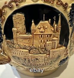 Gerzit Punch Bowl Set 7 Mugs Painted Castles Original German Piece Vintage Set