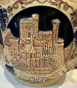 Gerzit Punch Bowl Set 7 Mugs Painted Castles Original German Piece Vintage Set