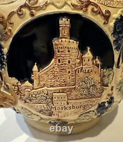 Gerzit Punch Bowl Set 7 Mugs Painted Castles Original German Piece Vintage Set