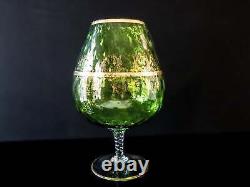 Giant Vintage Italian Green and Gold Murano Crystal Punch Bowl Brandy Snifter