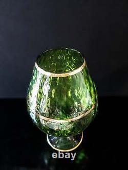 Giant Vintage Italian Green and Gold Murano Crystal Punch Bowl Brandy Snifter