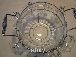 Glass Optic Glass Punch bowl 11 pc. Set with Rack Holder cups Crate-&-Barrel 17 W