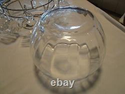 Glass Optic Glass Punch bowl 11 pc. Set with Rack Holder cups Crate-&-Barrel 17 W