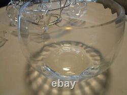Glass Optic Glass Punch bowl 11 pc. Set with Rack Holder cups Crate-&-Barrel 17 W