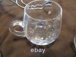 Glass Optic Glass Punch bowl 11 pc. Set with Rack Holder cups Crate-&-Barrel 17 W